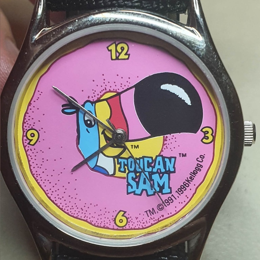 🦋10/$20🦋 Vtg 1991 Kelloggs Toucan Sam Silver/Pink Leather Women's Watch